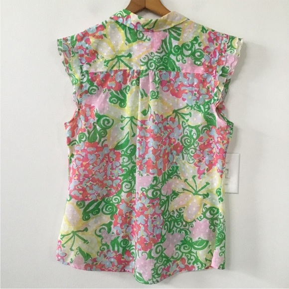 Lilly Pulitzer Dusti Mariposa Swiss Dot Floral Flutter Sleeve Blouse - Picture 1 of 3